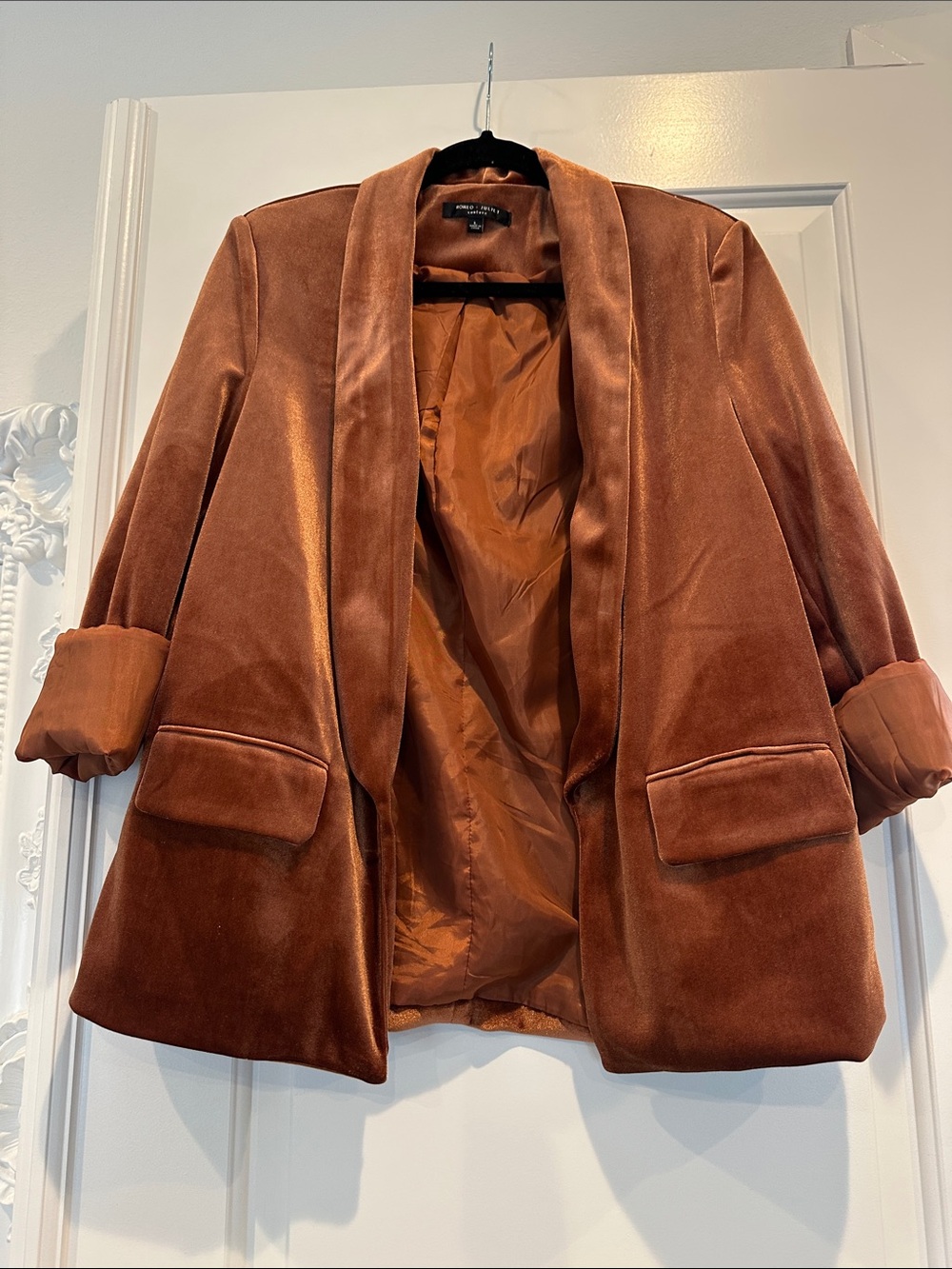 Romeo & Juliet Couture Burnt Orange Velvet Blazer